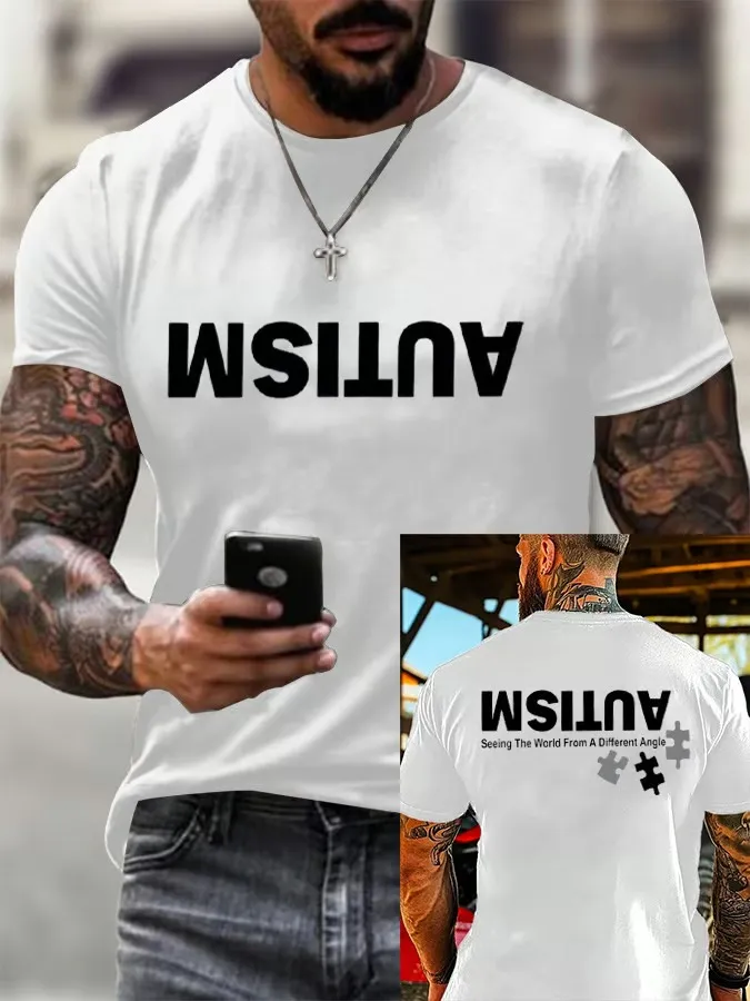 Men'S T-Shirt Retro Autism: See The World From A Different Perspective Printed Crewneck T-Shirt Pure Cotton