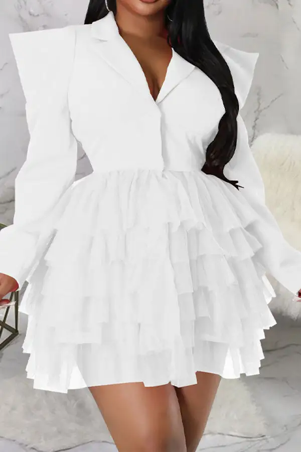 Mesh Patchwork Sweet Tiered Mini Dress
