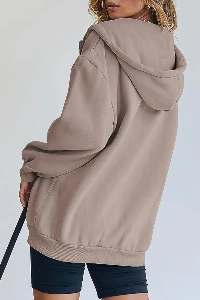 Women's Cute Hoodies Teen Girl Fall Jacket Oversized Sweatshirts Casual Drawstring Zip Up Y2K Hoodie with Pocket
