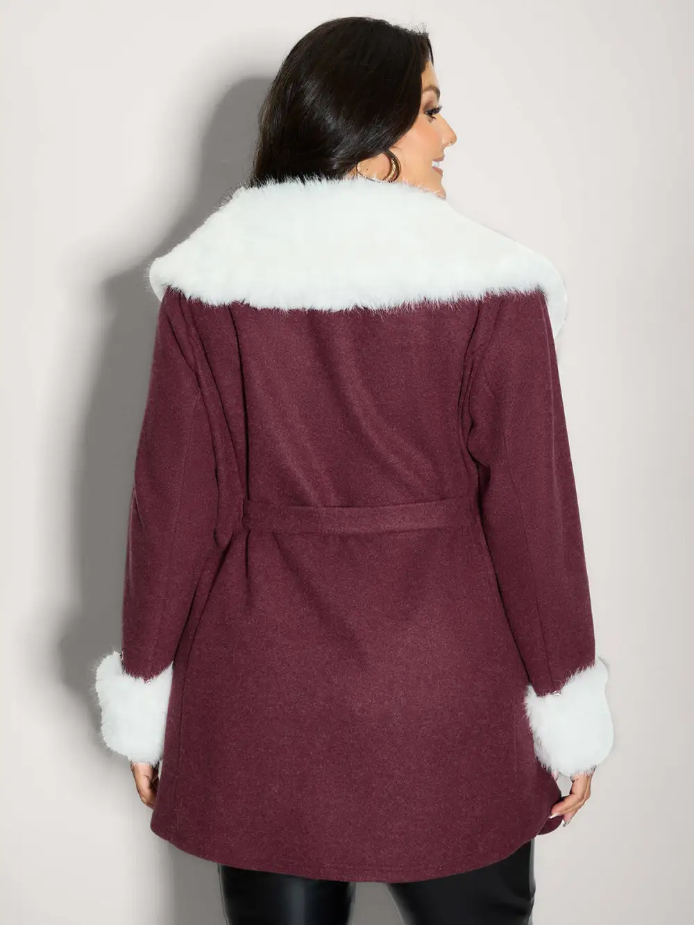 Detachable Fur Collar Waist-Tie Jacket