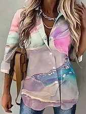 Women's Shirt Button Down Tunic Shirt Collar Long Sleeve Floral Graphic Stylish Casual Regular Tops Daily Going out s White Spring