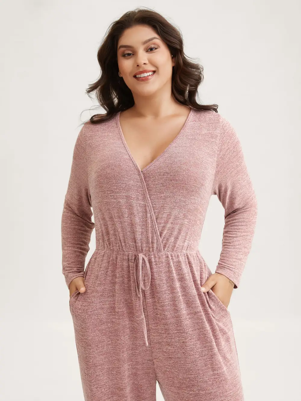 Elastic Waist Overlap Collar Lounge Jumpsuit