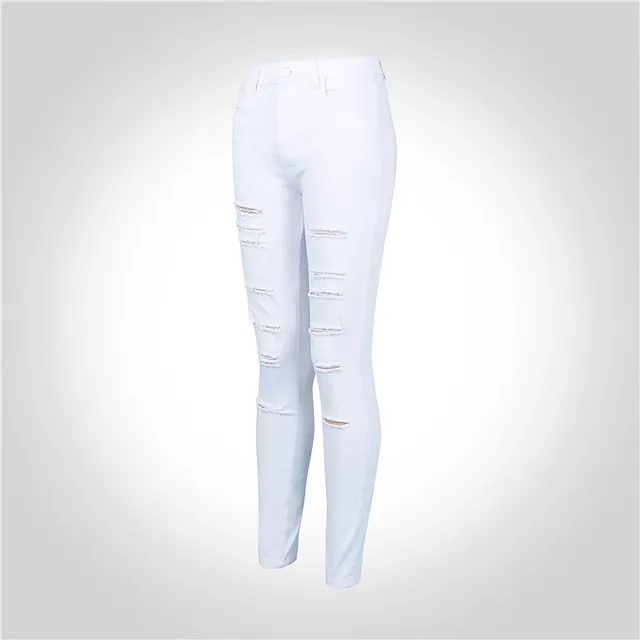 Women's Jeans Trousers Pants Trousers Full Length Denim Side Pockets Cut Out Micro-elastic Mid Waist Fashion Casual Weekend Black White S M Summer Spring &  Fall