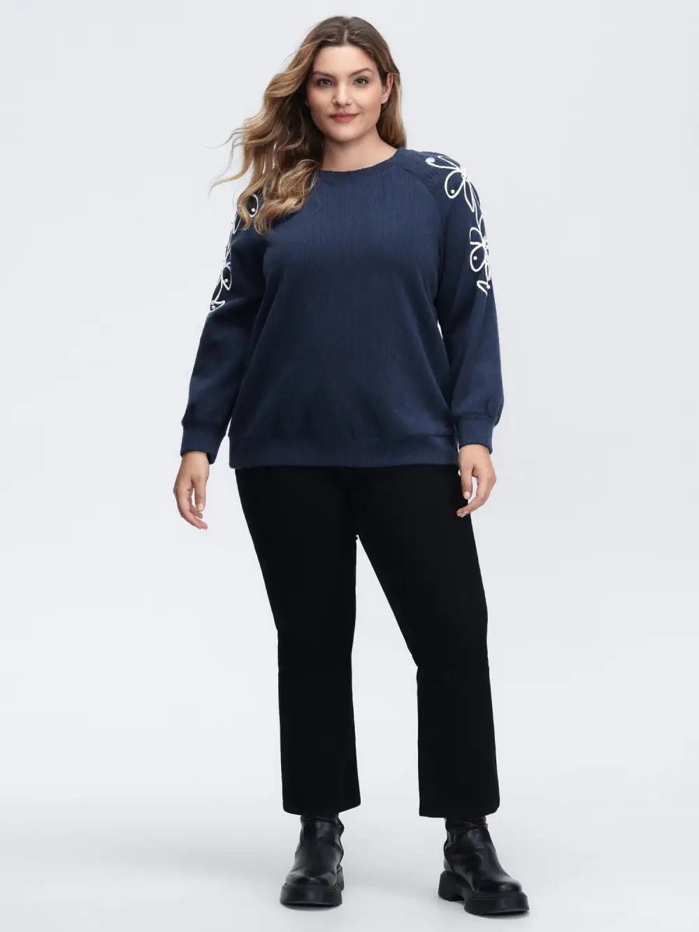 Textured Stretchy 3D Beadwork Sweatshirt