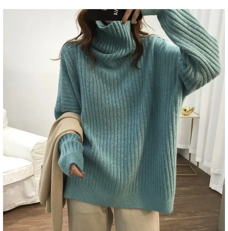 Turtleneck Lazy Pit Strip Retro Sweater