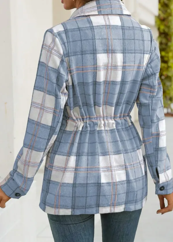 Light Blue Tummy Coverage Plaid Long Sleeve Shirt