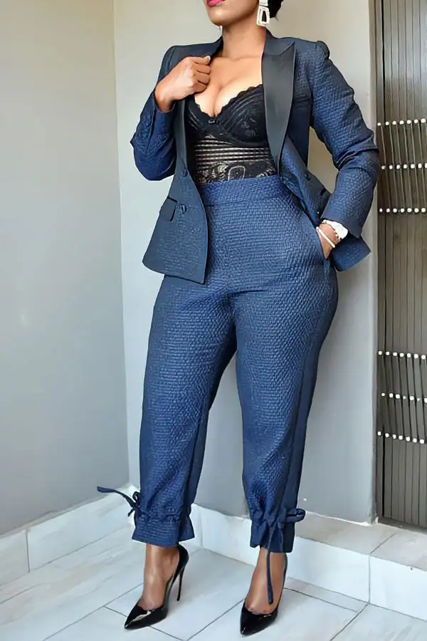 Navy Blue OL Peak Lapel Ankle-Tied Pant Set
