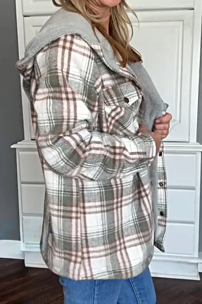 Women's plaid thick hooded jacket