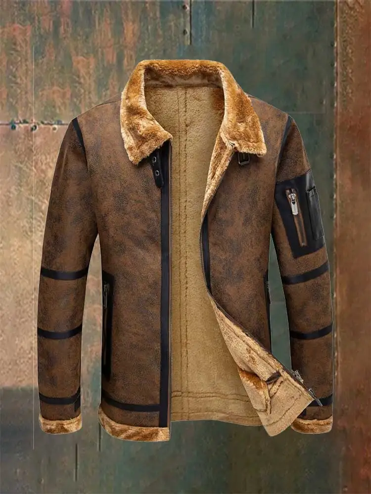 Men's Vintage Brown Suede Leather Jacket With Faux Shearling Lining