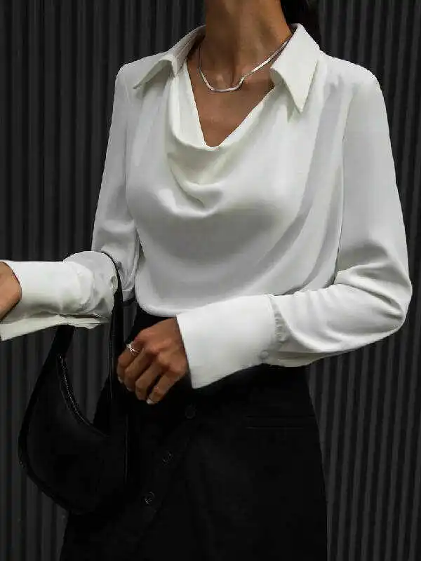 Urban Long Sleeves Solid Color Heaps Collar Blouses&Shirts Tops