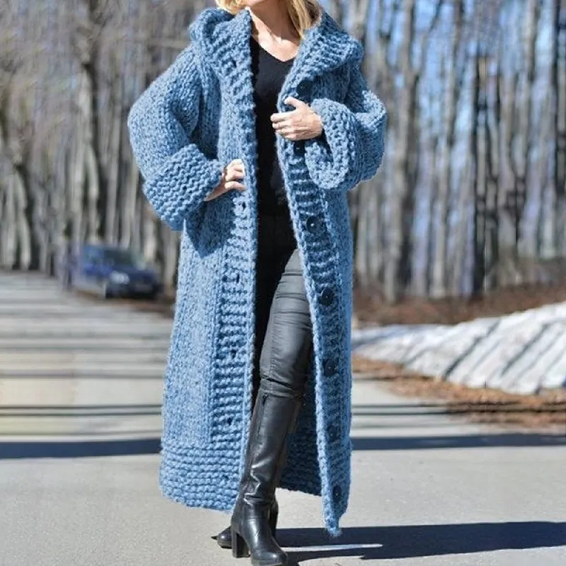 Oversized hooded cardigan long knitted jacket