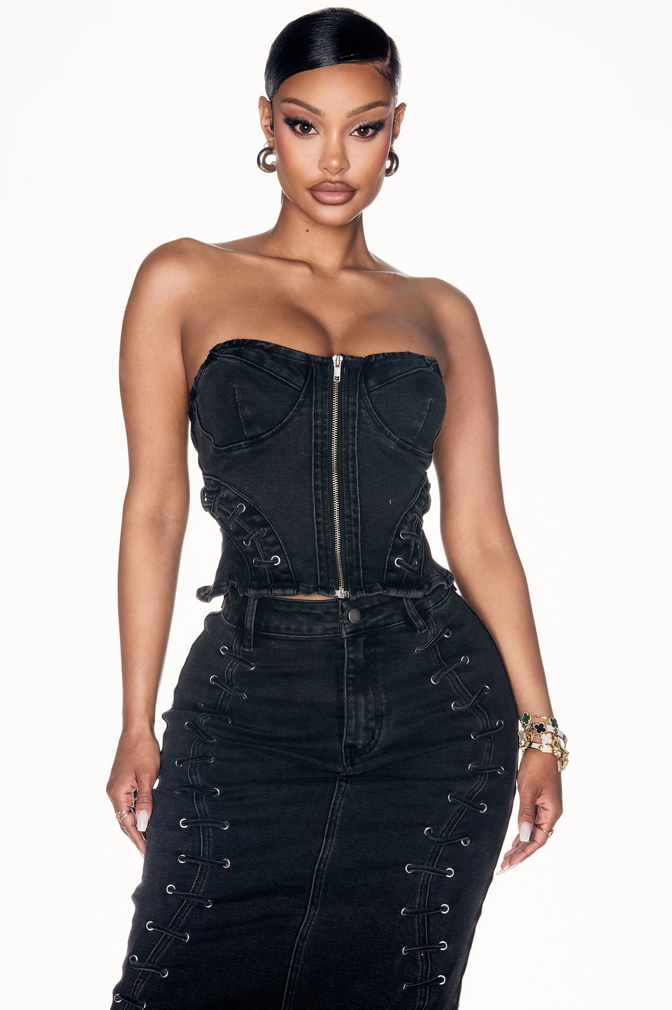 Take Control Denim Skirt Set - Black