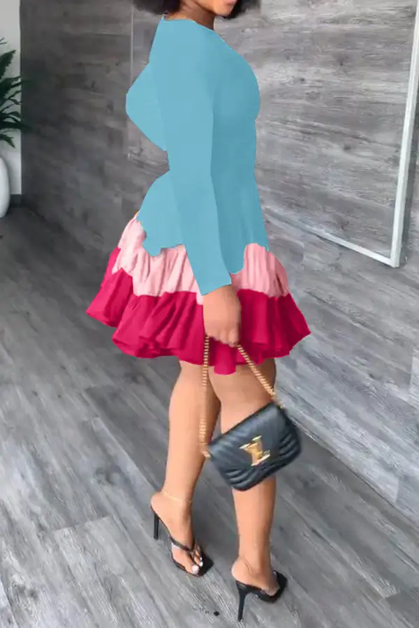 Color Block Classic Tiered Ruffle Mini Dress