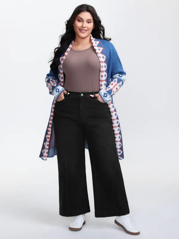 Stretchy Wide-Leg Mid-Rise Jeans