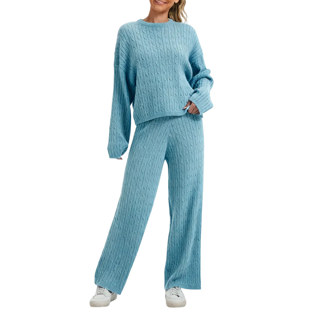 Women's chunky knit sweater casual two-piece set