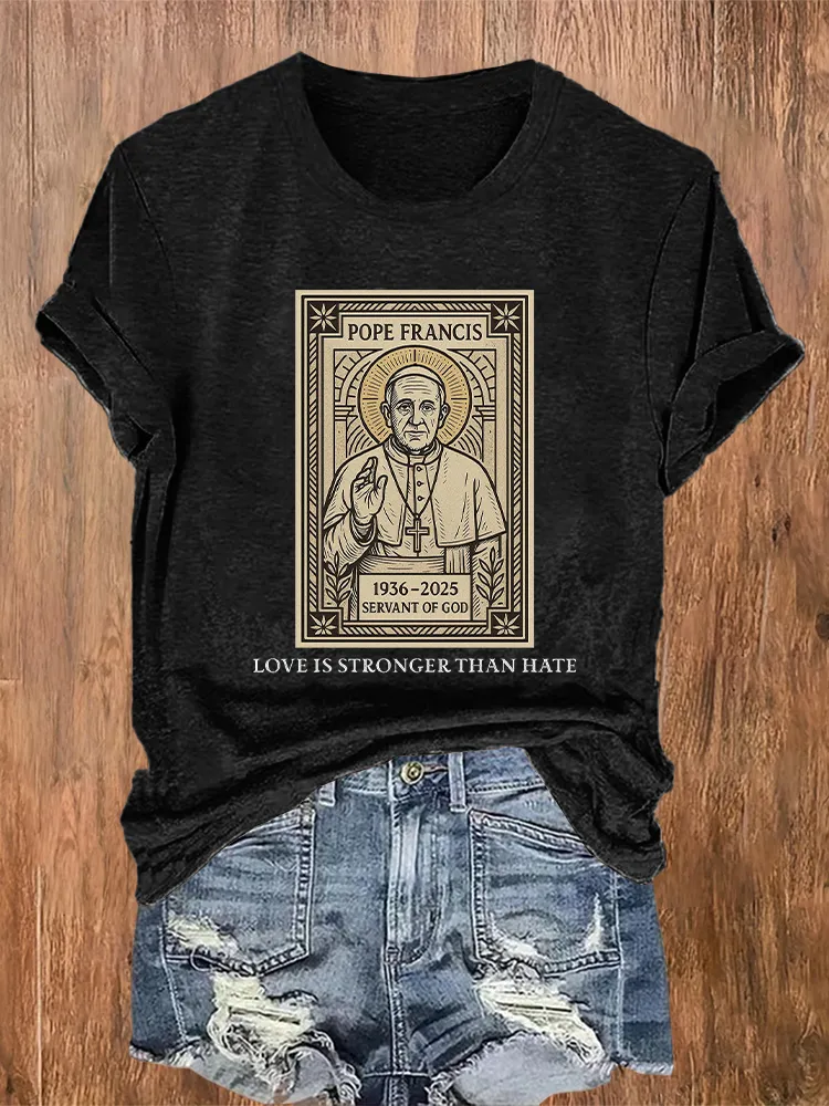 Women's 1936-2025 Servant Of God Love Is Stronger Than Hate Print Short Sleeve Round Neck Cotton T-Shirt