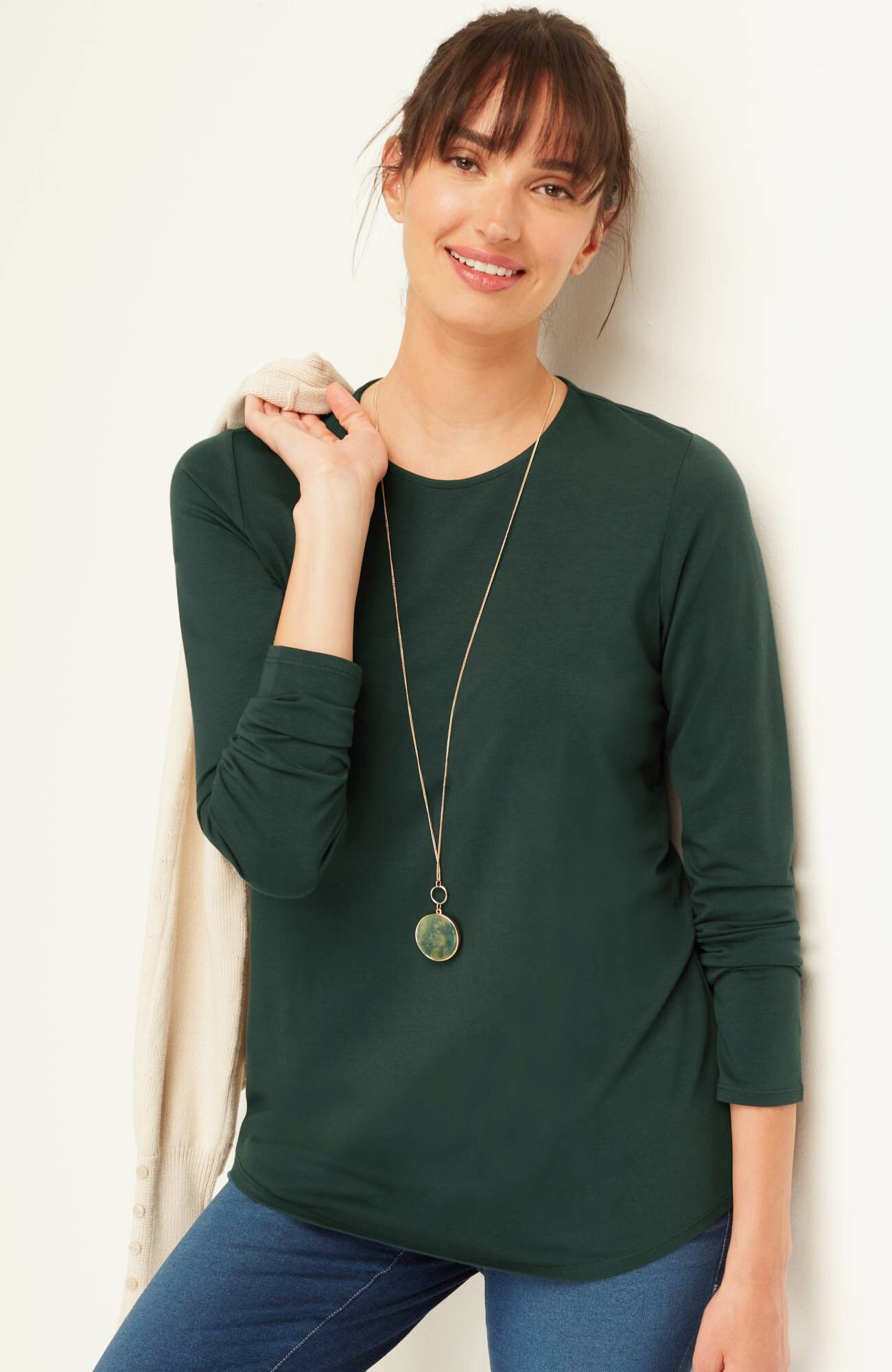 pure jill long-sleeve shirttail tee