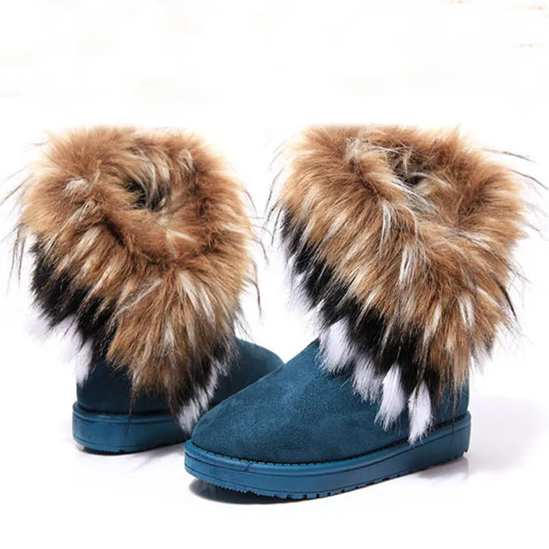 In The Tube Snow Boots Cotton Shoes Fox Fur