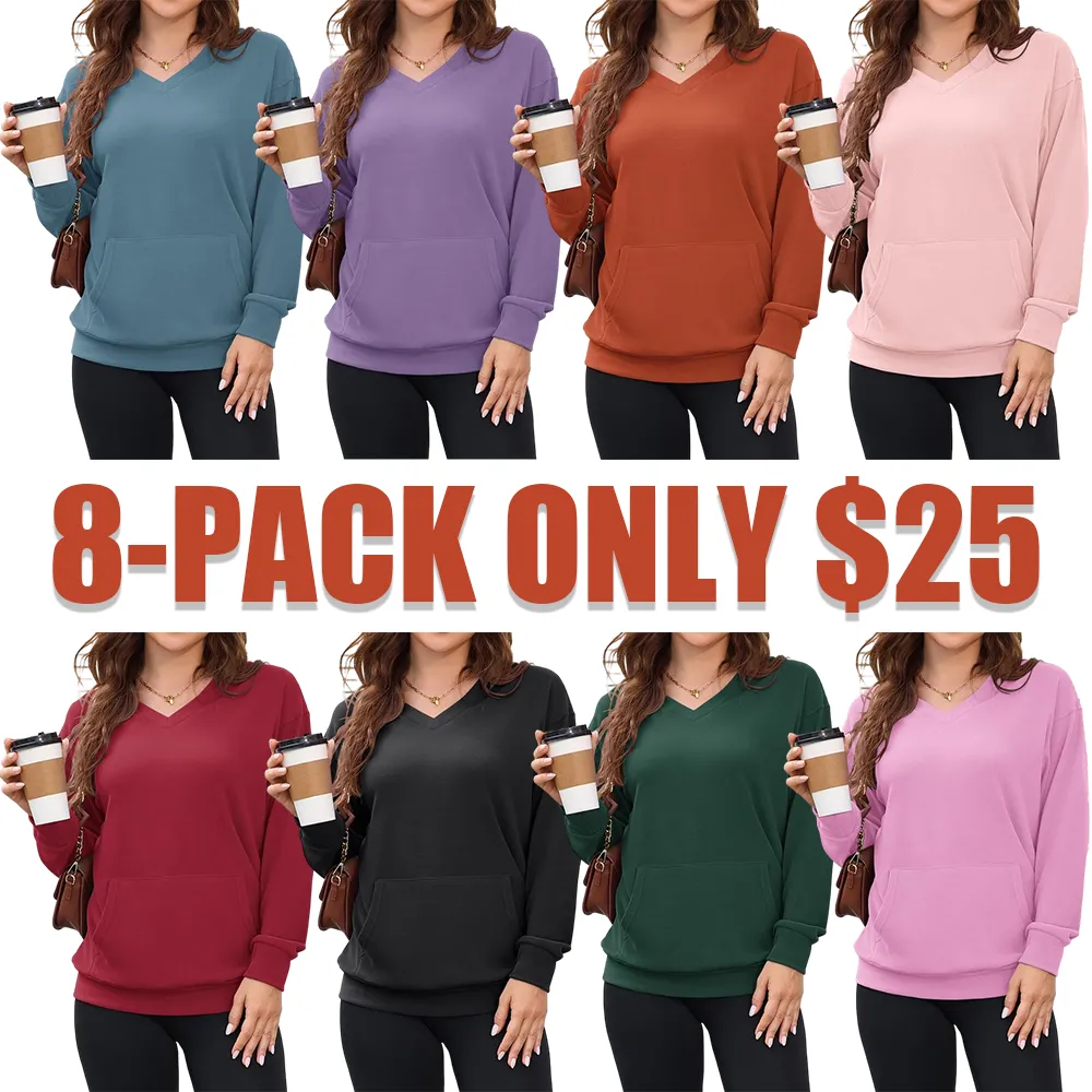 Women's Hoodless V-neck Sweatshirt With Kangaroo Pocket