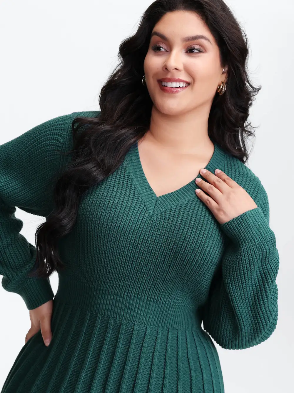 Pleated Skirt Tissue Texture Knit Knee-Length Dress