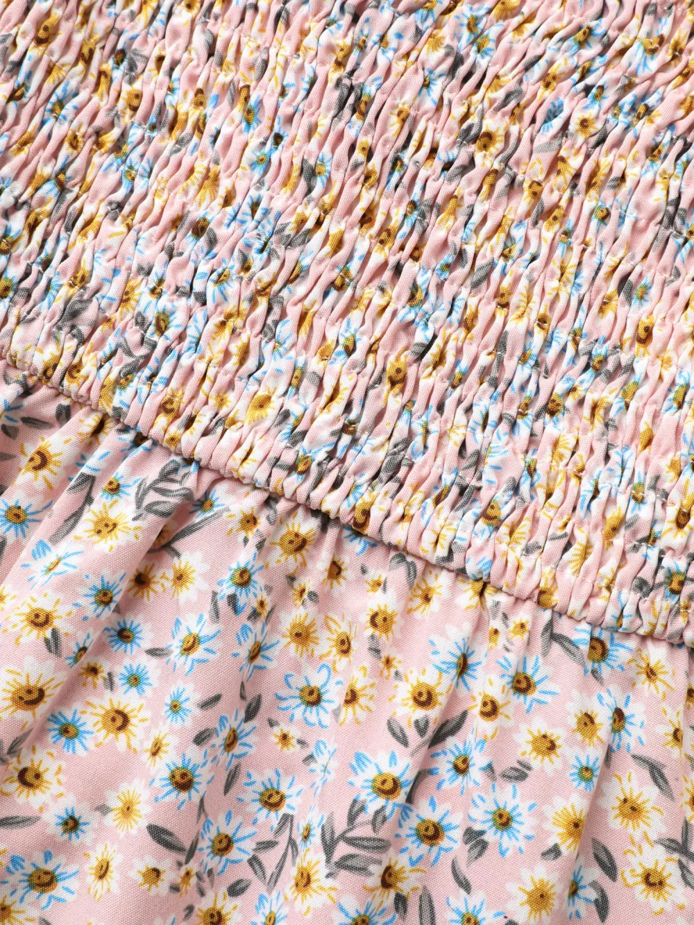 Floral Print Shirred Bodice Peplum Top