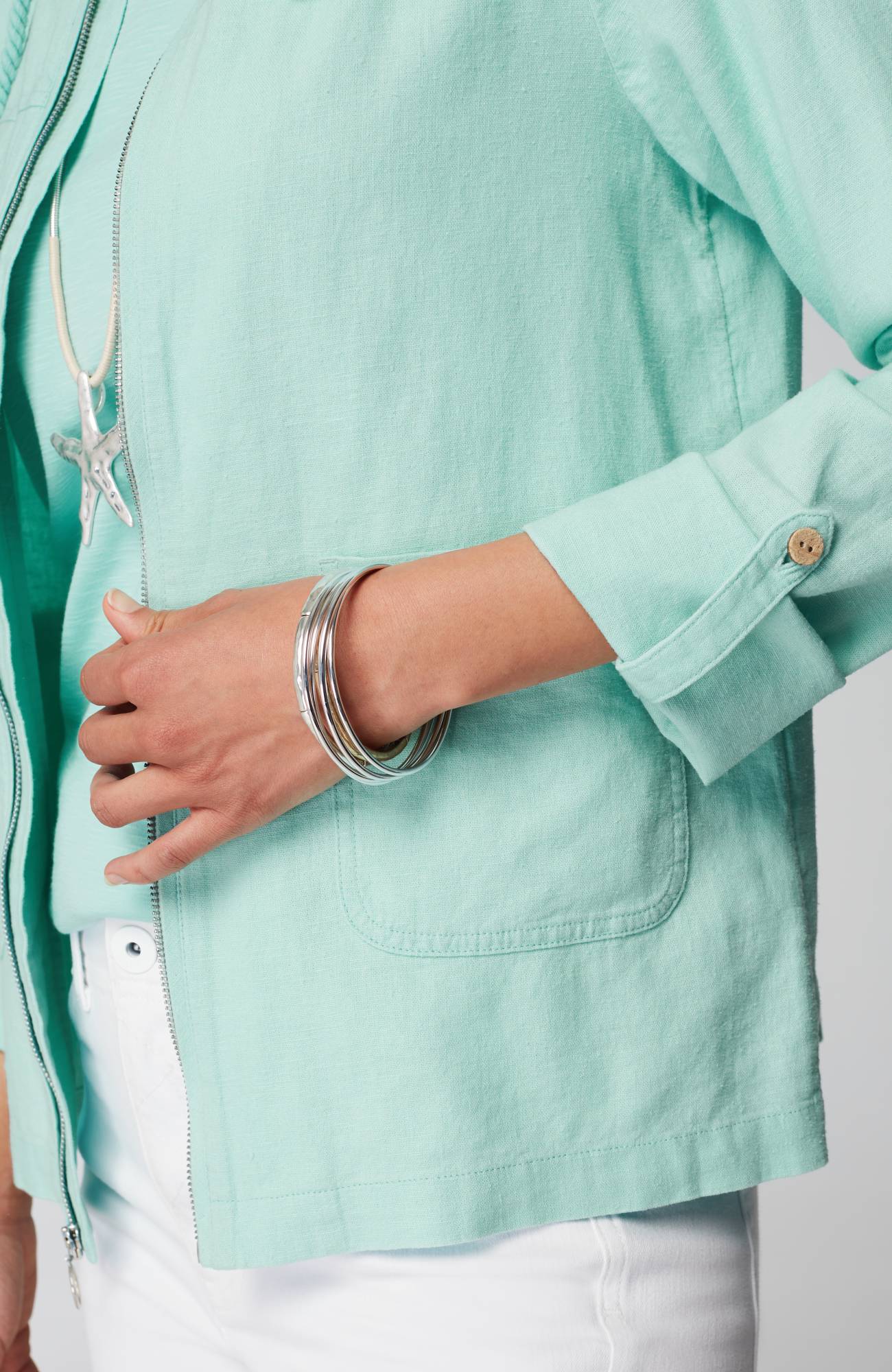 Hooded Tab-Sleeve Jacket