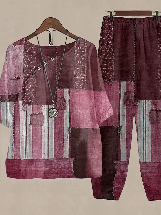 Women's Shirt Pants Sets Graphic Holiday Weekend Print Pink Daily Basic Round Neck Fall & Winter