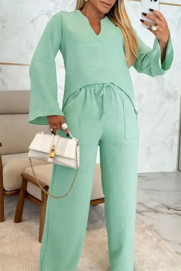 Casual Drawstring Pocket High Low Pant Set