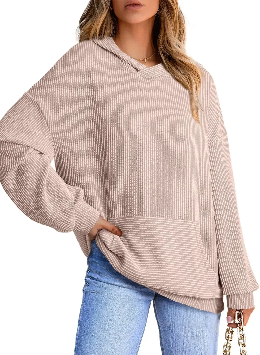 ✨Women's Ribbed Knit Pullover Hoodie