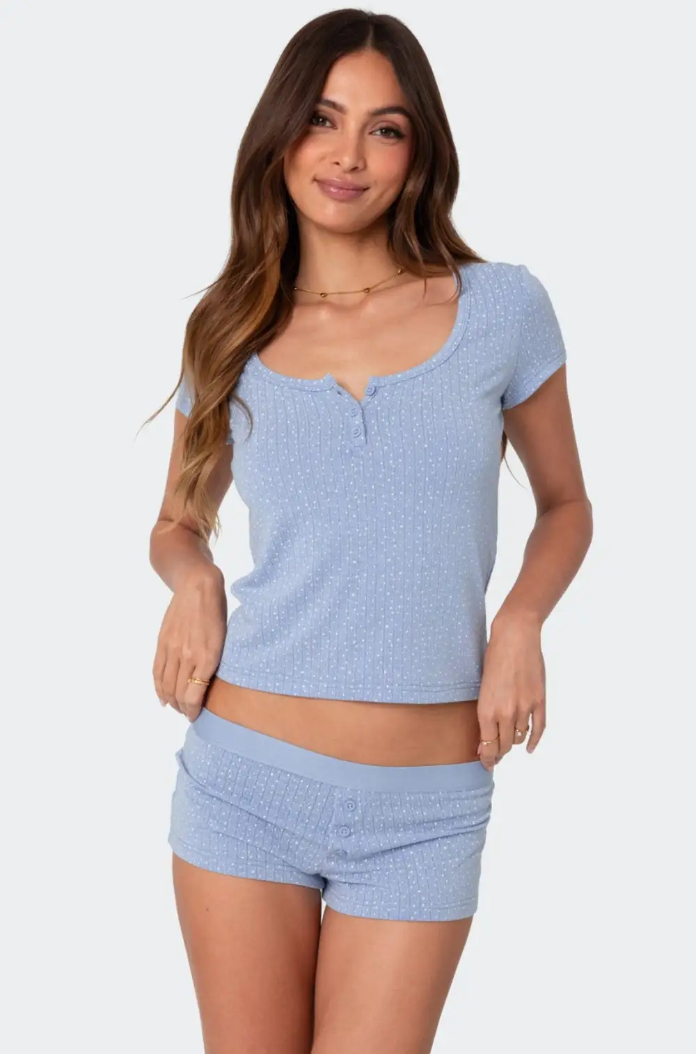 Lorelei Printed Pointelle Henley Top