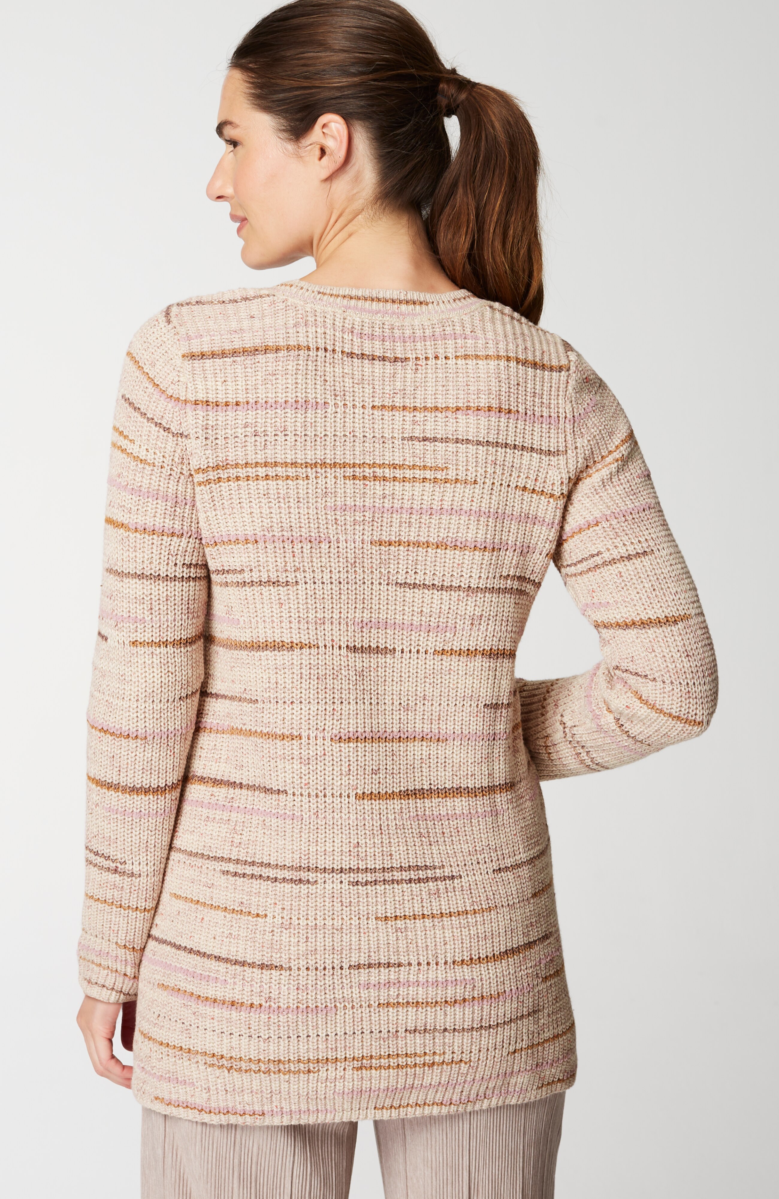 Pure Jill Crew-Neck Intarsia Striped Tunic