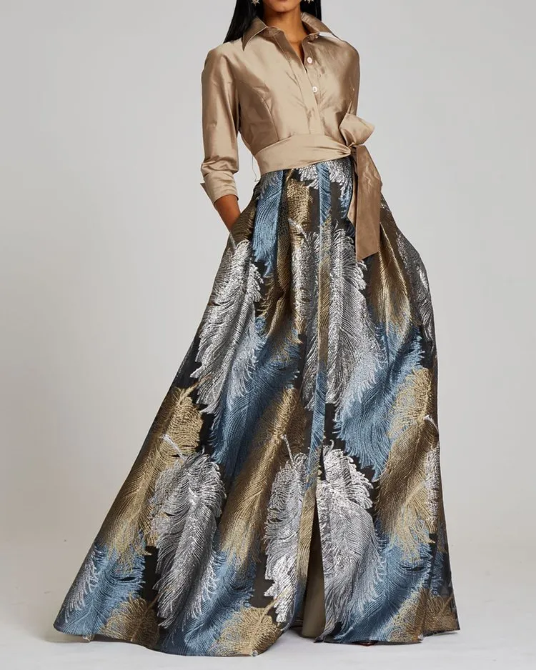 Contrasting maxi dress shirt collar