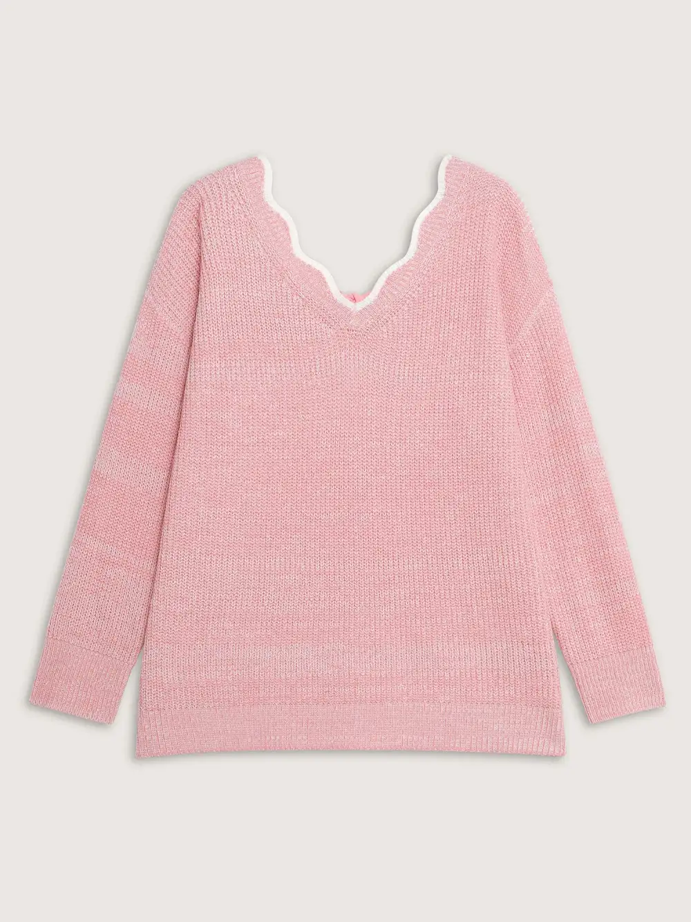 Scalloped Neckline Back-Tie Pullover