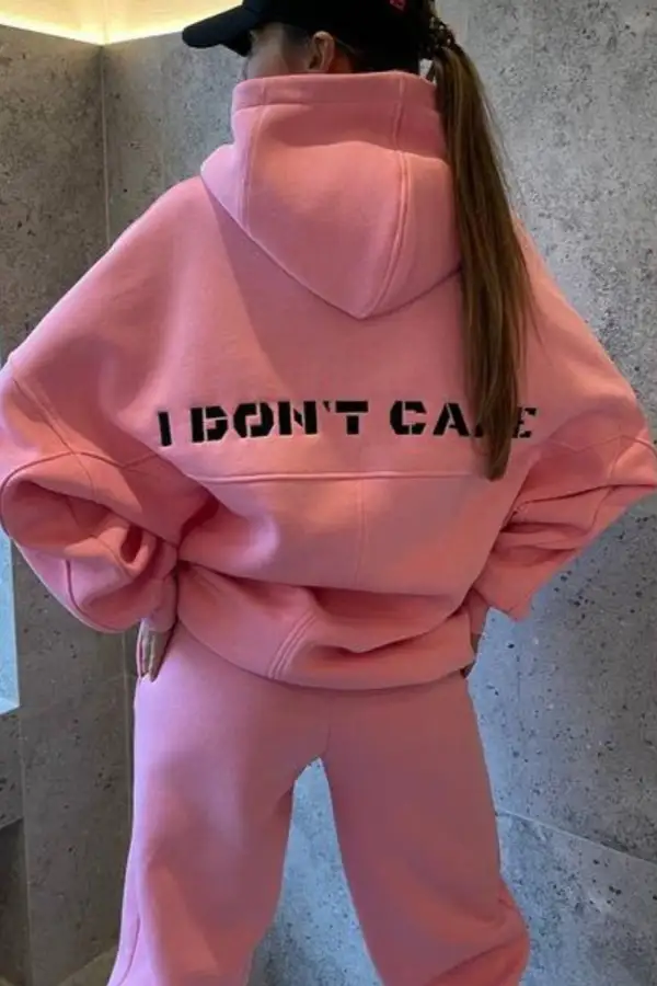 Letter Graphic Drawstring Hoodie Long Pants Suits