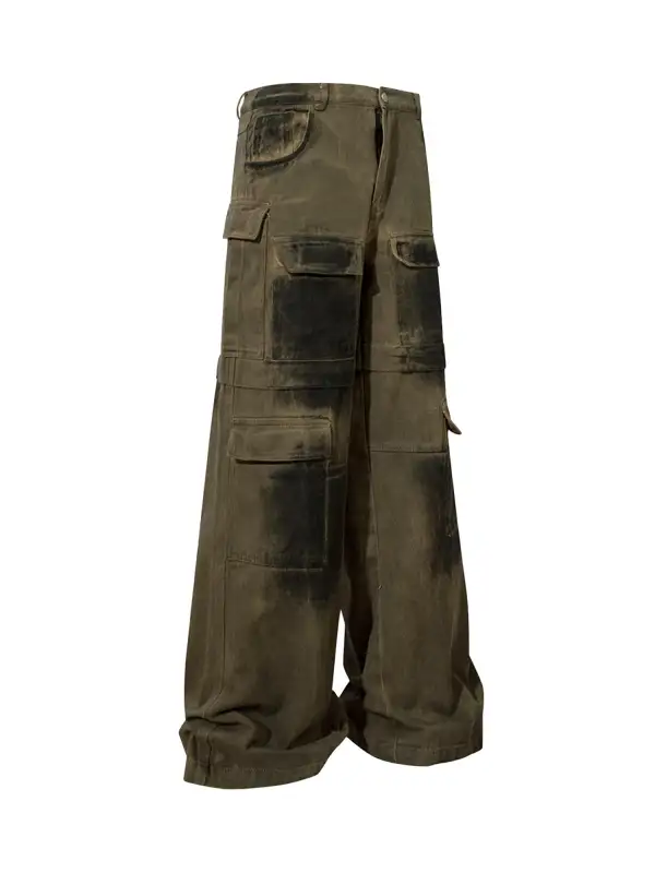 Heavy-duty Spray-painted Distressed Denim Overalls - 2106