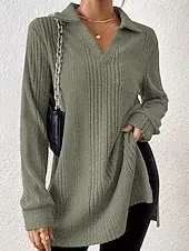 Women's T Shirt Tee Top Plain Fashion Modern Short Sleeve Shirt Collar Regular Tops Daily Going out Army Green Brown Fall Winter