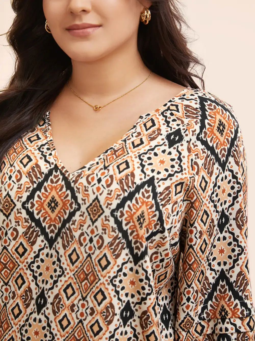 Bandana Geometric Pleated Lantern Sleeve Blouse