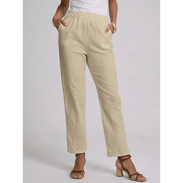 Women's Plus Size Loungewear Pants Pure Color Simple Casual Comfort Home Street Cotton And Linen Long Pant Summer Spring White Blue