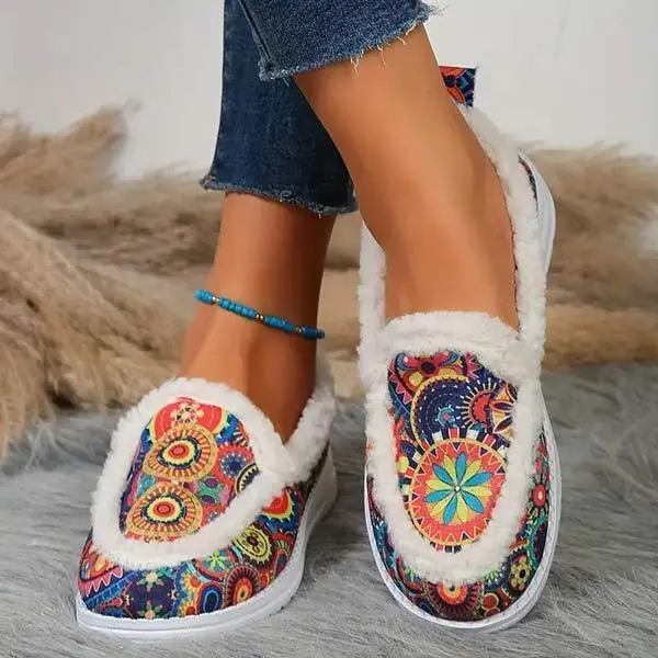 Women's Slip-On Low-Cut Furry Cuff Canvas Shoes 03355974C