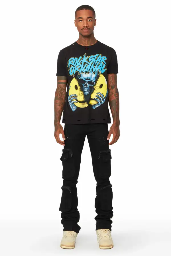 Simon Jet Black Super Stacked Flare Jean