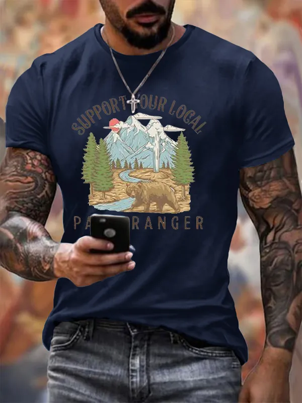 Men'S T-Shirt Pure Cotton Men'S Support Your Local Park Ranger Print T-Shirt
