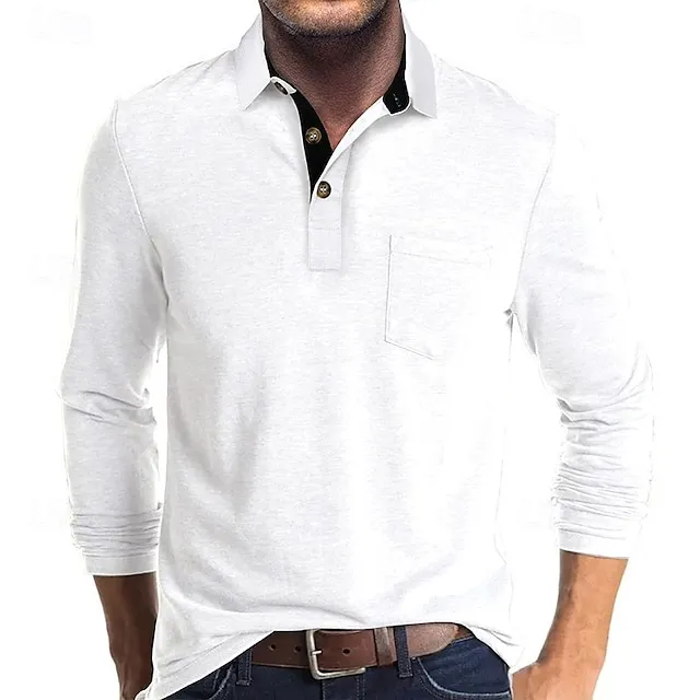 Men's Casual Solid Lapel Button Pocket Golf Polo Shirt