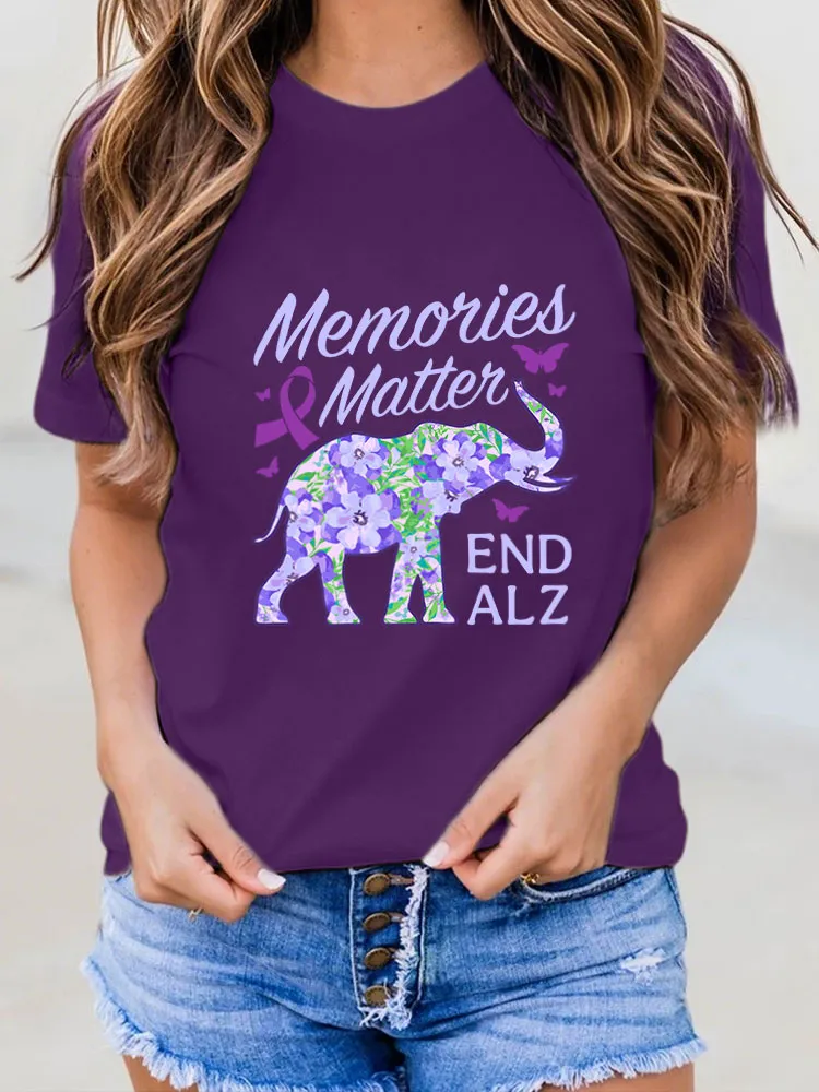 Women Alzheimer Awareness Print V-Round T-Shirt