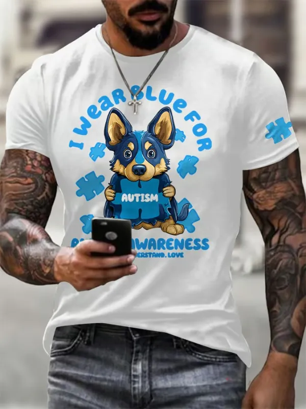 Men'S T-Shirt Men'S Vintage I Wear A Casual Crewneck T-Shirt Printed For Autism In April