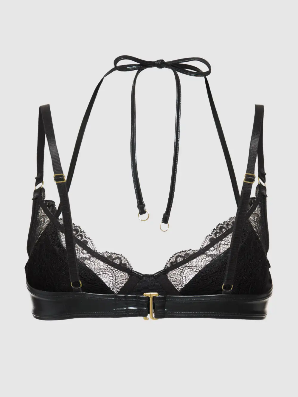 Frederick's Of Hollywood Onyx Leather & Lace Underwire Swim Top