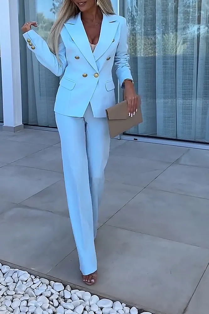 Women's solid color slim fit jacket&pants two-piece set
