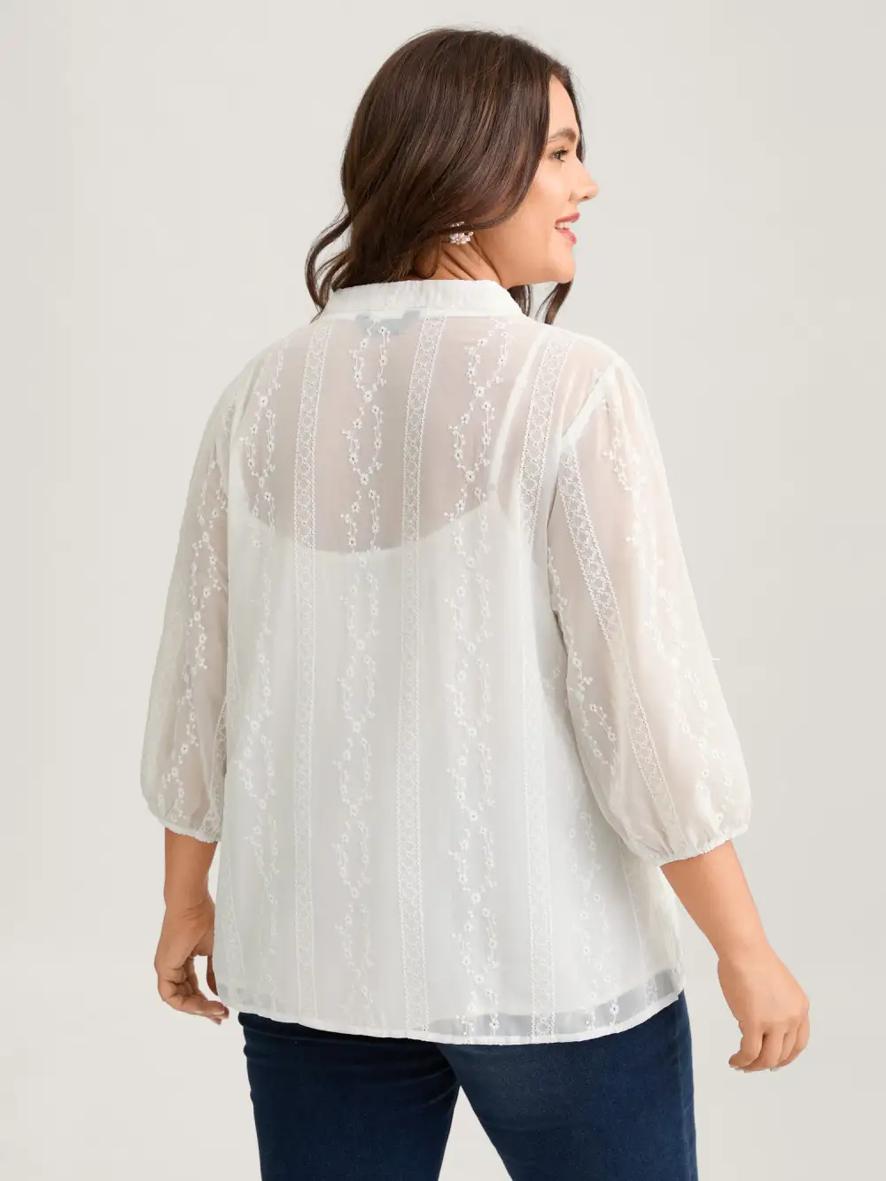 Texture Mesh Button Detail Tucked Seam Blouse