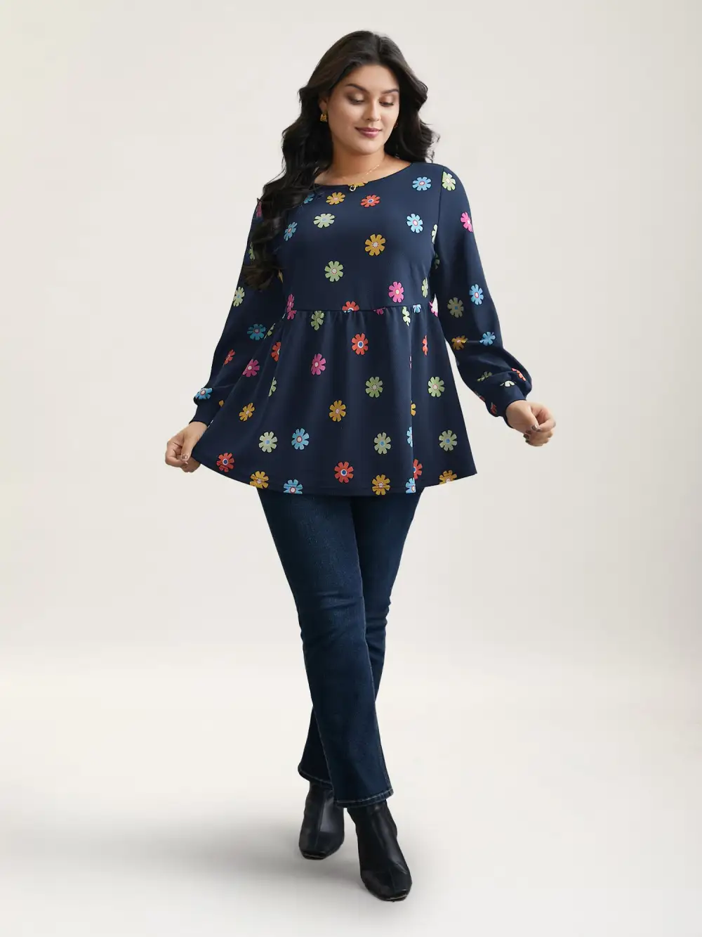 Multi-Color Floral Textured Stretchy Knit Top