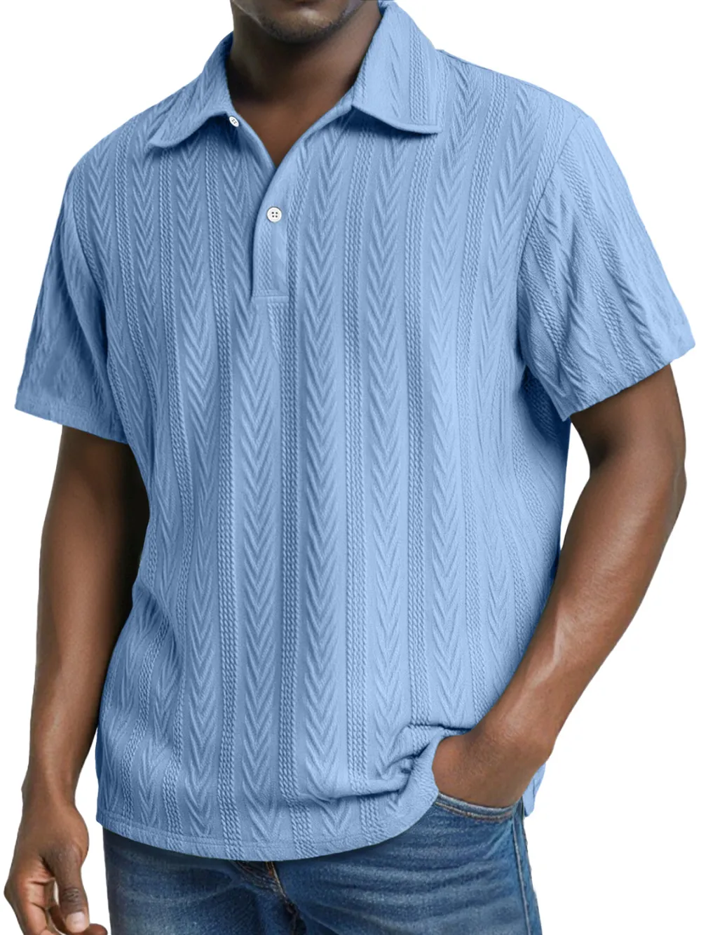Men's Daily Jacquard Texture Casual Lapel Button Short-sleeved Polo Shirt