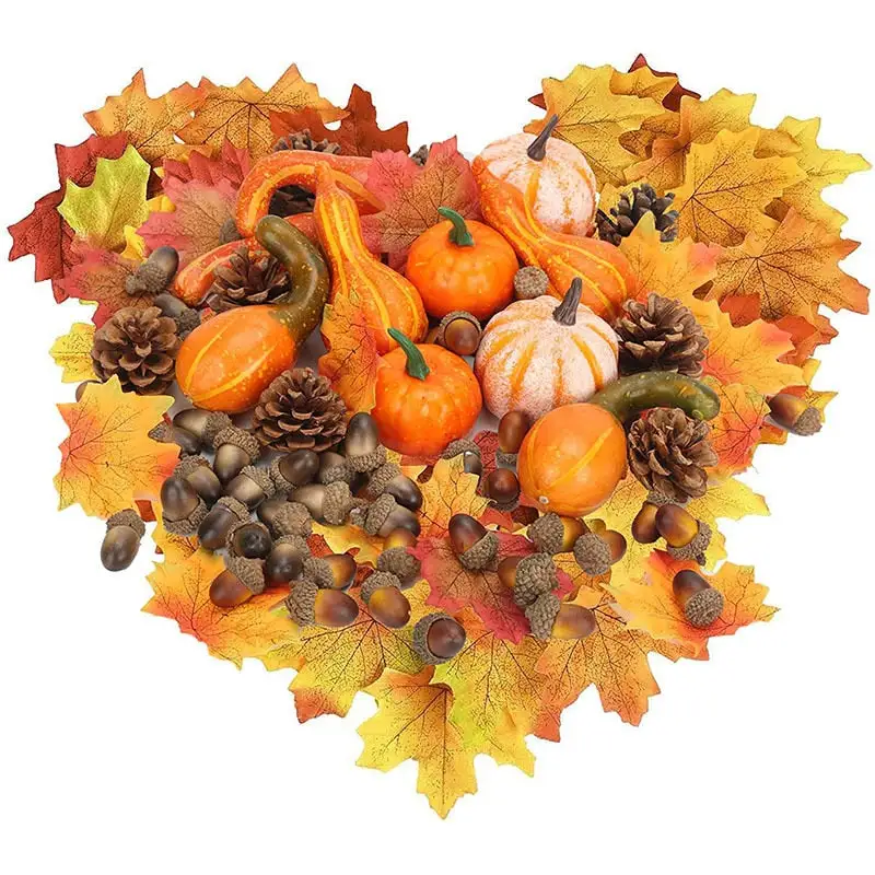 50pcs Simulation Pumpkin Golden Autumn Mini Pumpkin Set Halloween Pumpkin Thanksgiving Decoration Pumpkin Pine Cones Acorns Prop